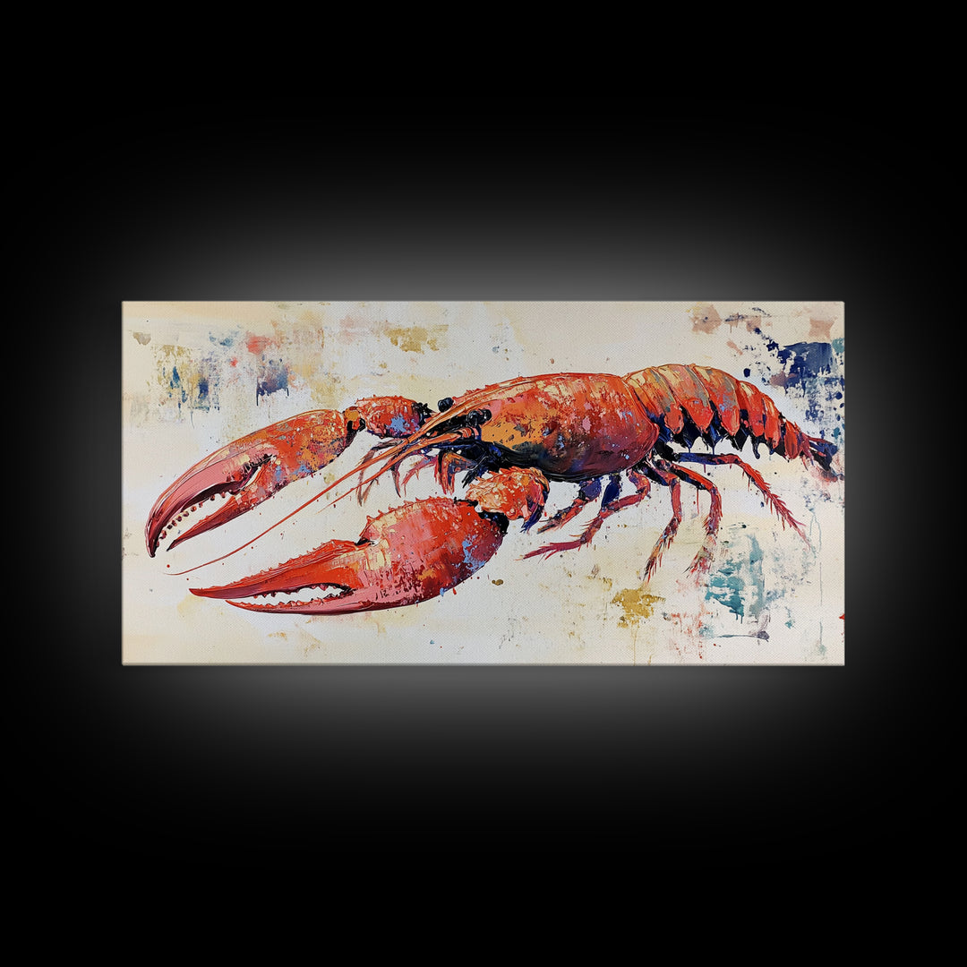 Crayfish Painting, Seafood Art, Rustic Wall Art, Coastal Kitchen Decor, Fishing Art, Nautical Decor, Long Narrow Wall Art, Canvas Print