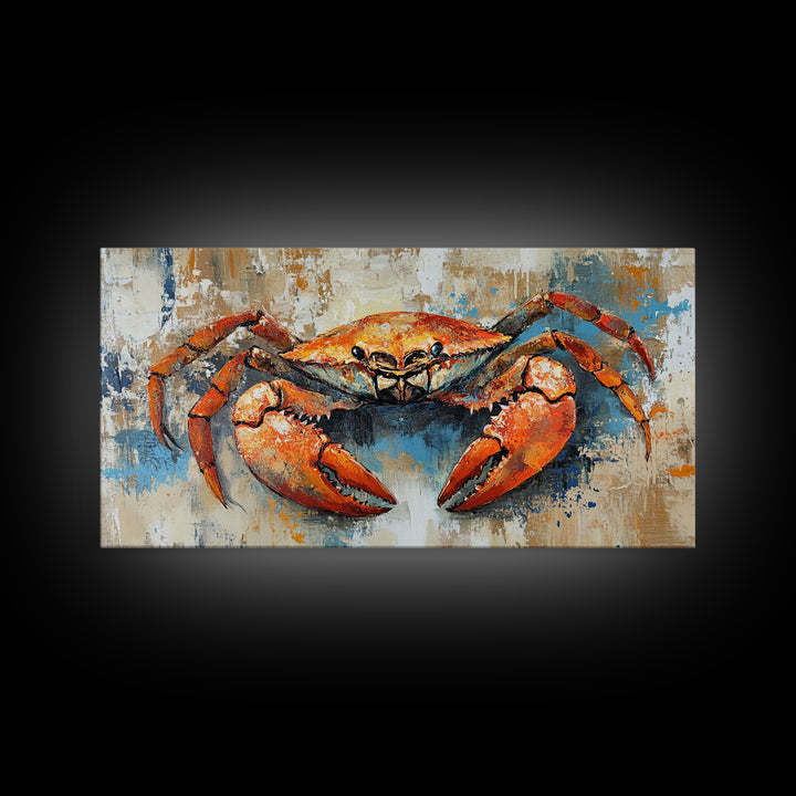 Crab Painting, Coastal Kitchen Art, Nautical Wall Art, Rustic Decor, Seafood Art, Maritime Art, Gift Idea for Him, Framed Canvas Print