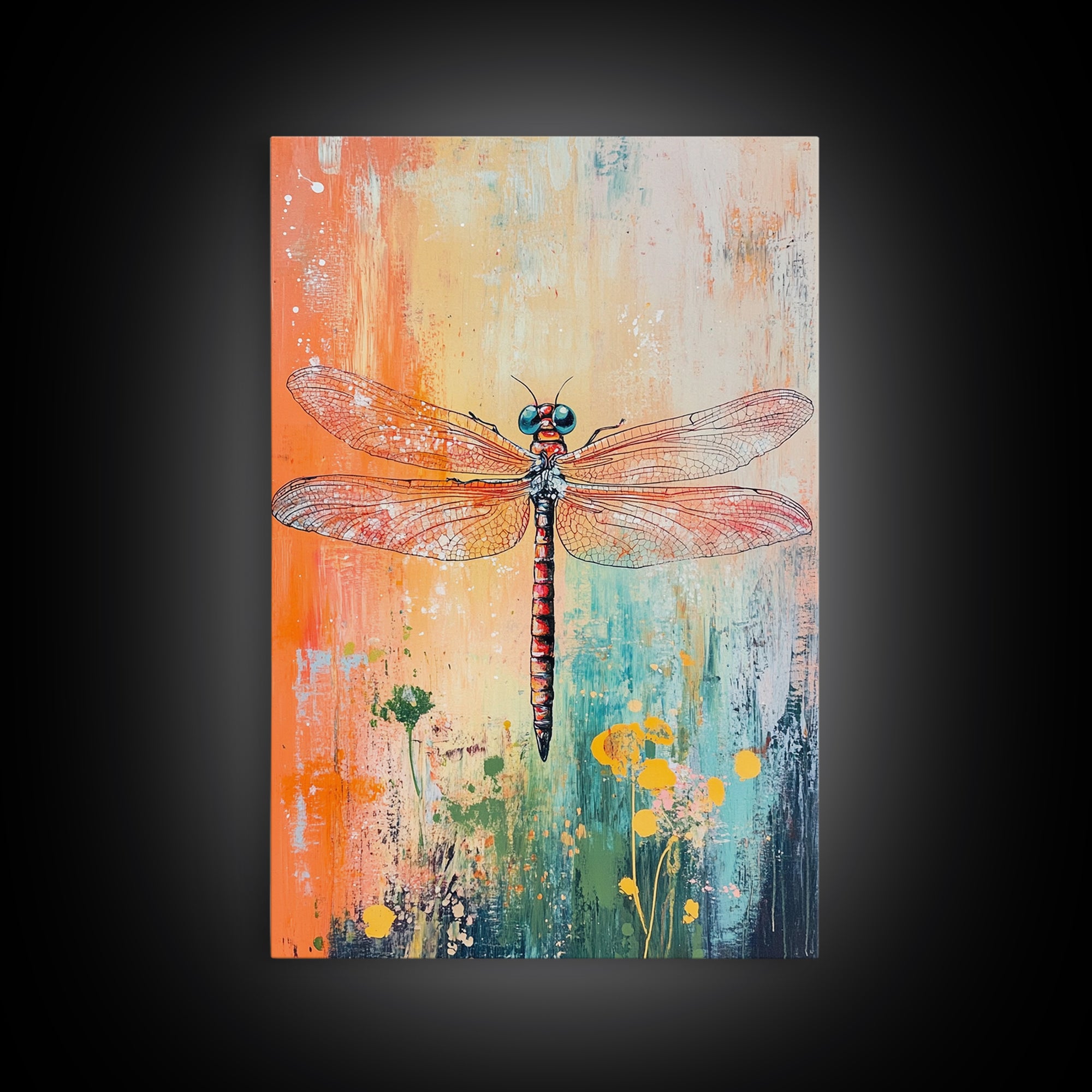 Dragonfly, botanical prints, whimsical art, light pink wall art, framed canvas print, nature art, boho decor, insect artwork