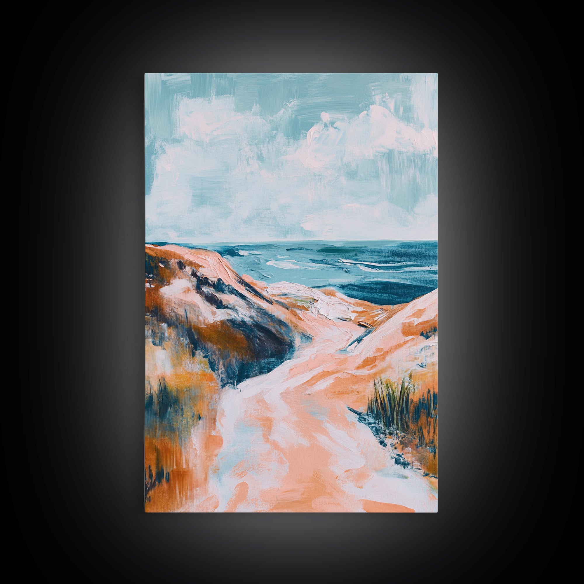 Coastal Landscape Art, Seascape Painting, Beach Dunes Art, Ocean View, Nautical Decor, Coastal Decor, Framed Canvas Print