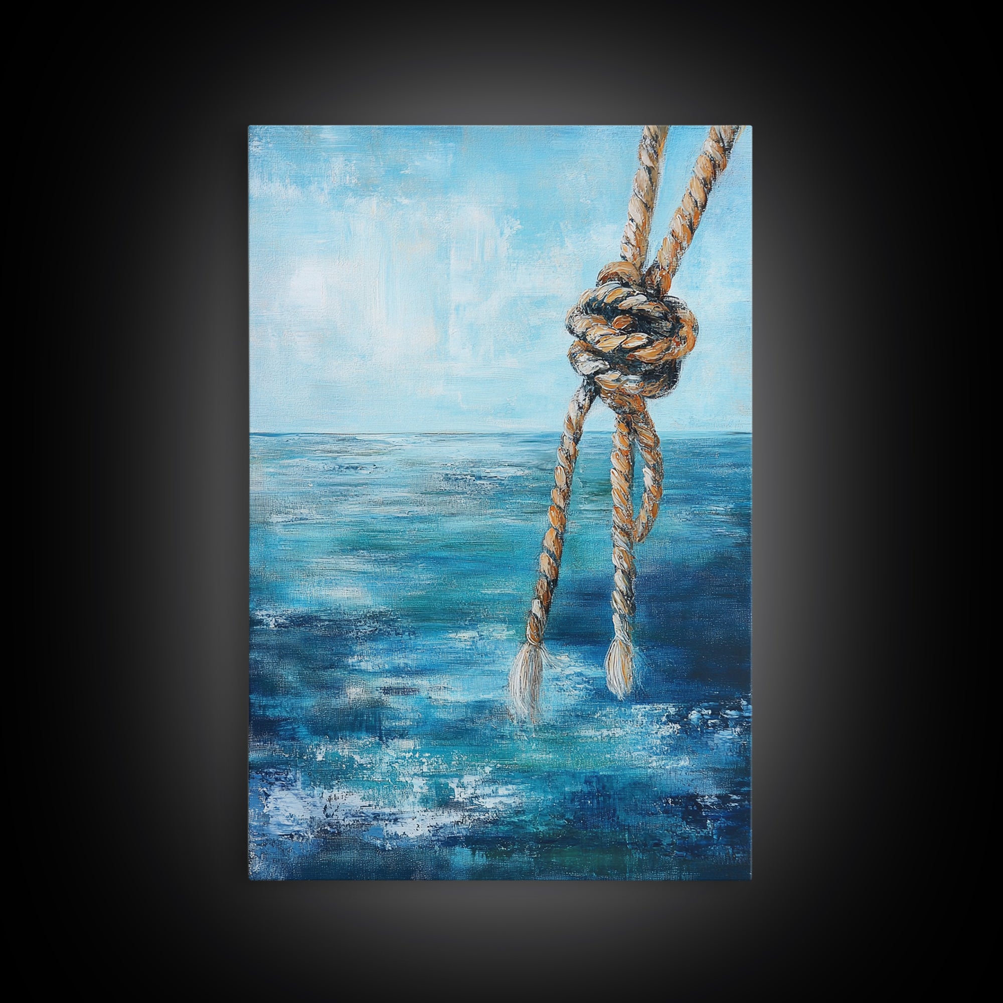 Nautical Rope Art, Coastal Decor, Ocean Inspired Painting, Maritime Wall Art, Blue and Green Wall Art, Canvas Print