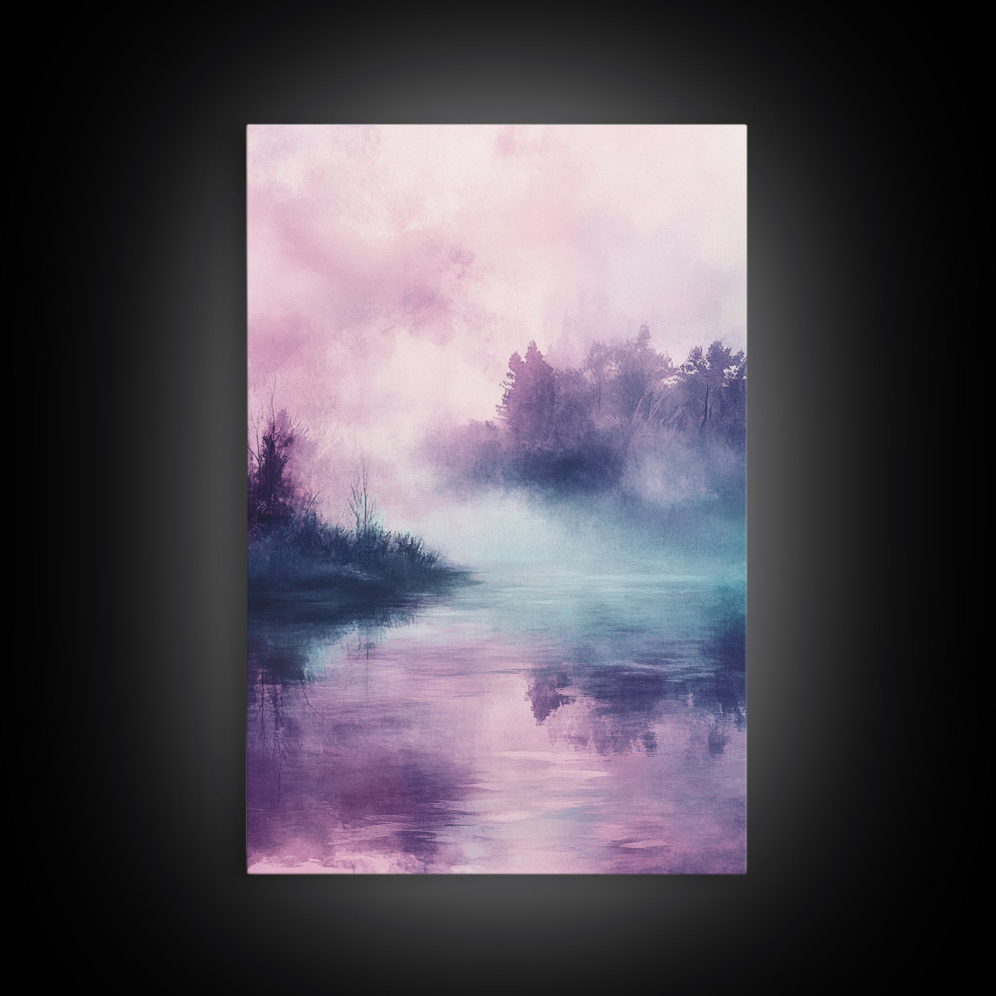 Pink Fog, moody art, landscape painting, light pink wall art, ethereal decor, minimalist art, framed canvas print, wabi sabi art