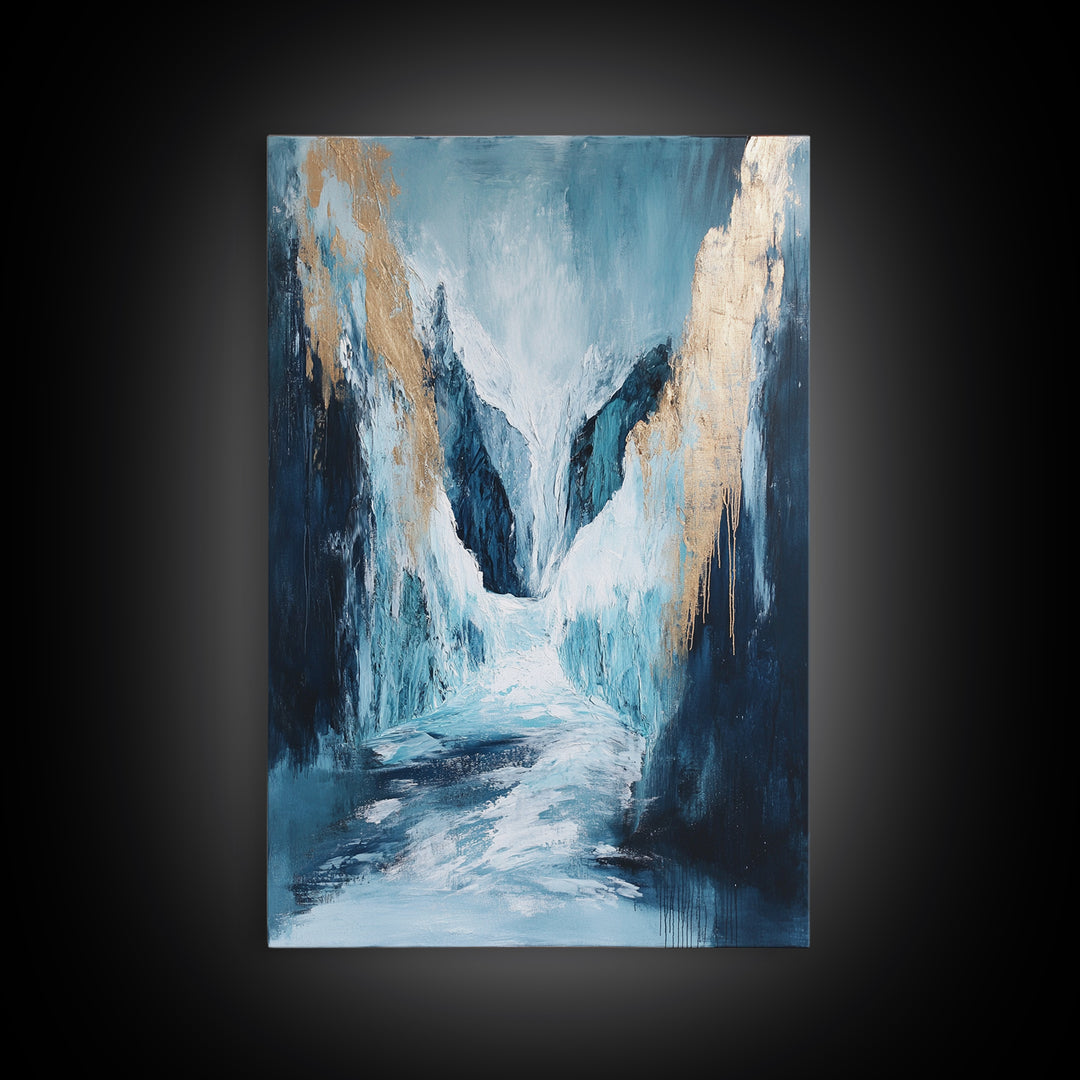 Abstract Glacier, wabi sabi art, zen wall art, blue and green wall art, minimalist art, Framed Canvas Print