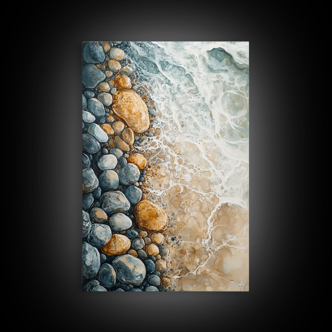 Ocean Shore Rocks, coastal wall art, surf wall art, beach house decor, nautical wall art, boho art, Framed Canvas Print