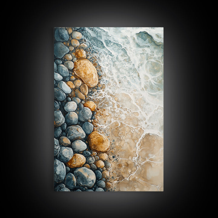 Ocean Shore Rocks, coastal wall art, surf wall art, beach house decor, nautical wall art, boho art, Framed Canvas Print