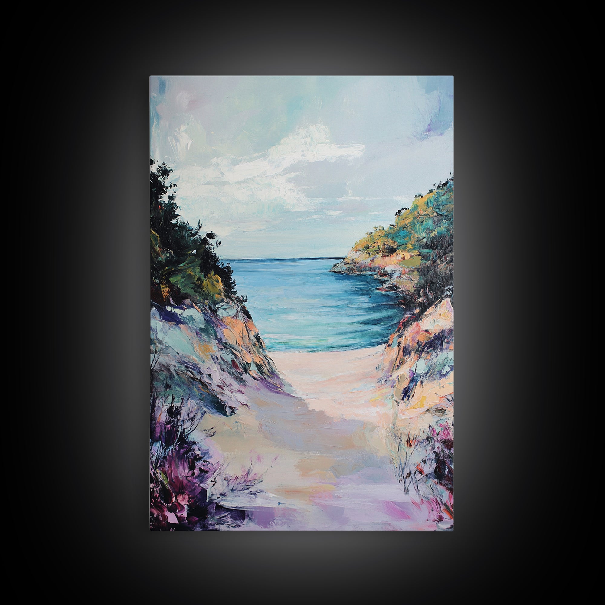 Coastal Cliff Path, coastal wall art, beach house decor, landscape painting, tropical wall art, Hawaii art, Canvas Print