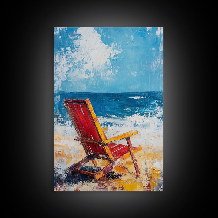 Beach Chair, Coastal Decor, Nautical Painting, Seascape Art, Ocean Wall Art, Coastal Landscape Art, Canvas Print, Gift Idea