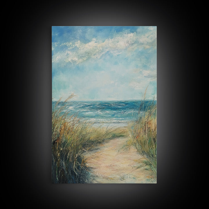 Beach Path, Coastal Decor, Nautical Wall Art, Seascape Painting, Canvas Print, Rustic Art, Above Bed Wall Art, Minimalist Art