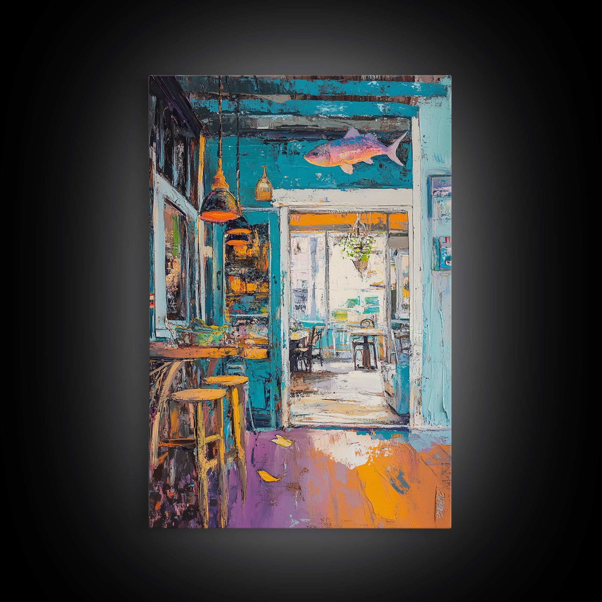 Rustic Bar Painting, Food Review Kitchen Art, Coastal Landscape Art, Canvas Print, Whimsical Art, Nautical Decor, Living Room Art