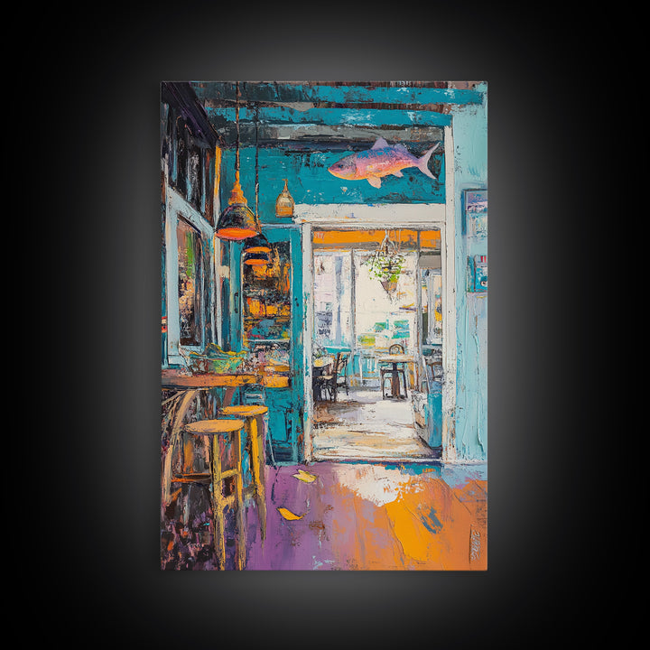 Rustic Bar Painting, Food Review Kitchen Art, Coastal Landscape Art, Canvas Print, Whimsical Art, Nautical Decor, Living Room Art