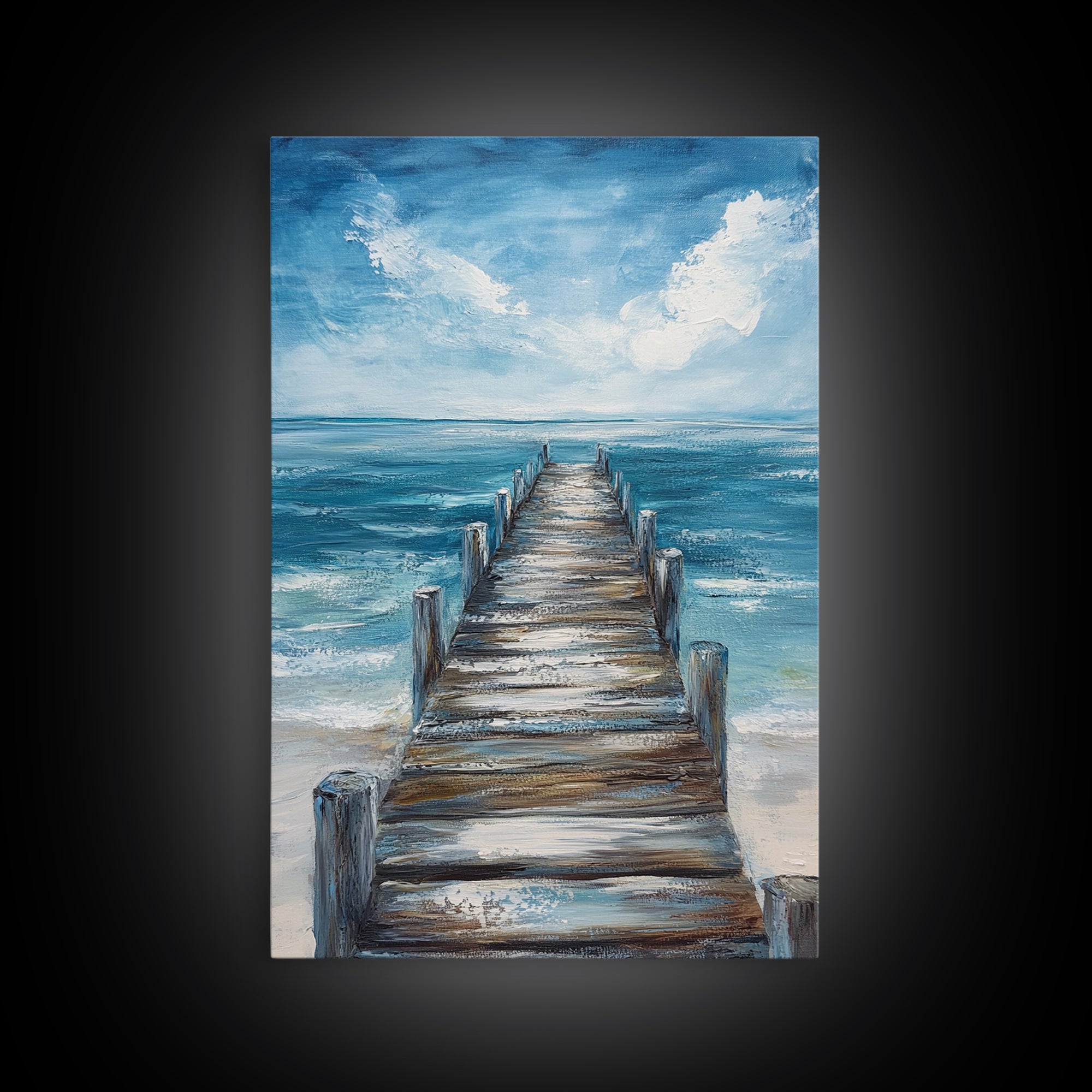 Ocean Dock Painting, Nautical Wall Art, Coastal Landscape Art, Seascape Painting, Canvas Print, Rustic Decor, Bedroom Art, Minimalist Art