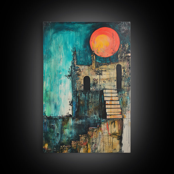 Abstract Castle, moody art, dark romance painting, gothic wall art, Canvas Print, Ozymandias art, blue and green wall art, vintage art
