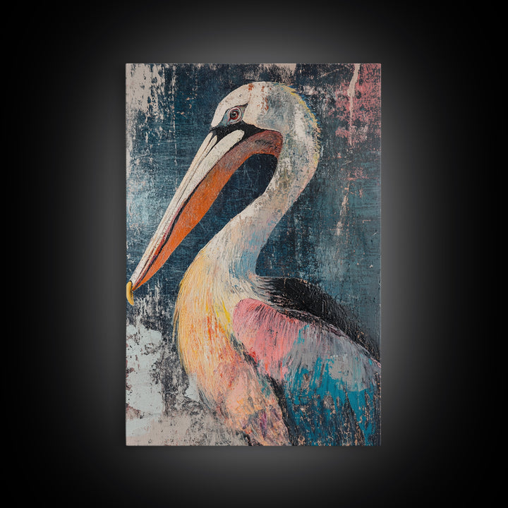 Pelican Portrait, bird art, coastal decor, nautical wall art, beach house painting, wildlife painting, rustic art, canvas print