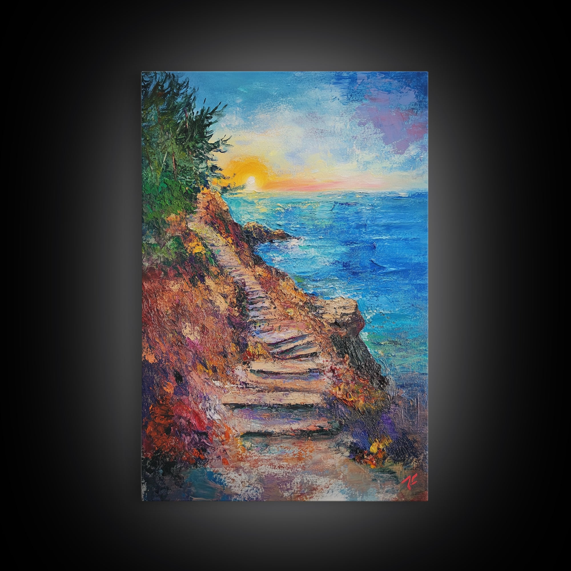 Coastal Path, landscape painting, nautical wall art, above sofa art, rustic decor, ocean view art, textured painting, canvas print