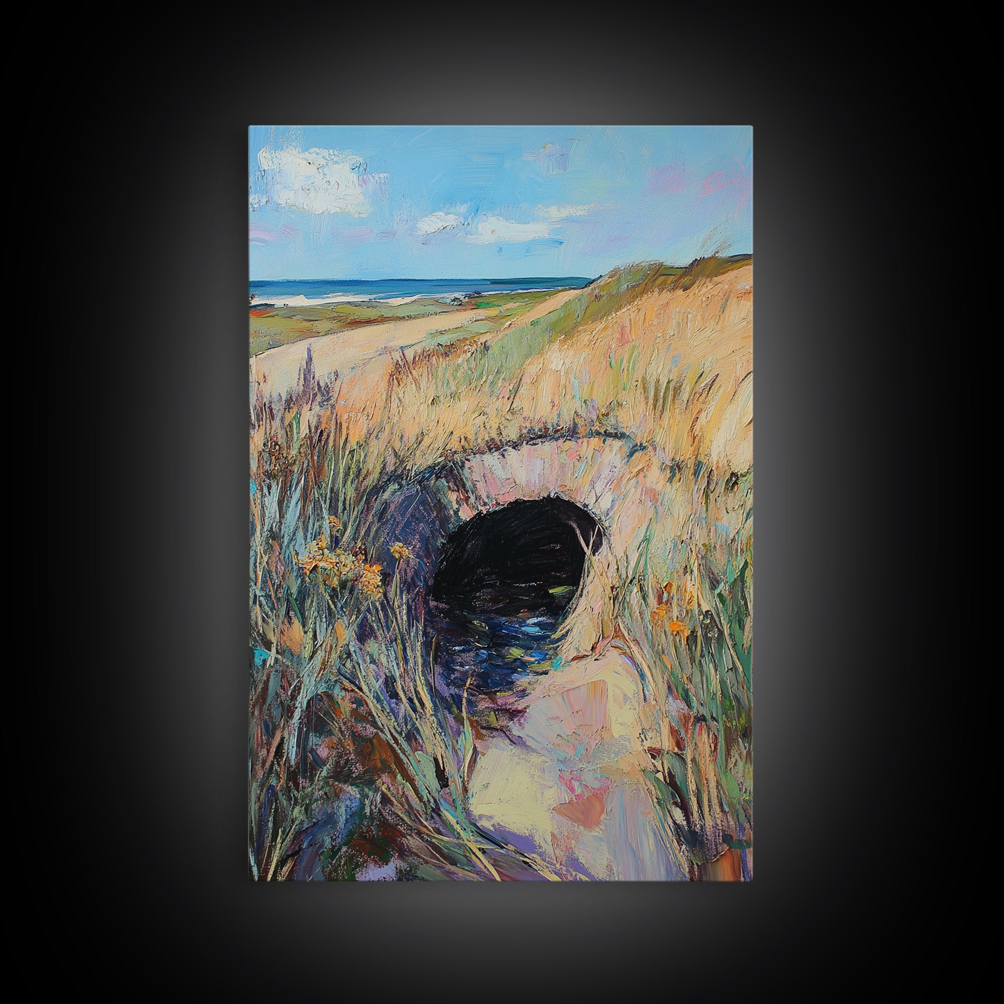 Coastal Landscape, Ireland painting, countryside decor, farmhouse art, blue and green wall art, framed canvas print, landscape painting