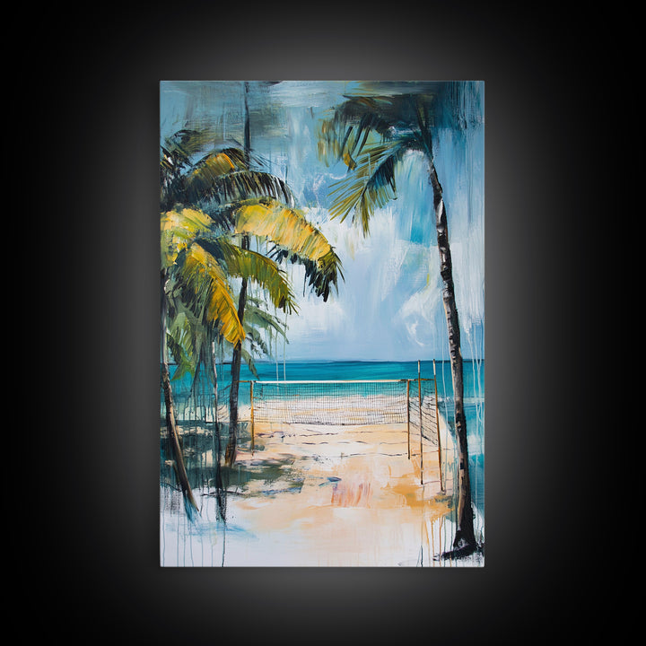Beach Volleyball, Palm Tree Art, Nautical Painting, Coastal Wall Art, Ocean Art, Seascape Art, Canvas Print, Guest Room Art