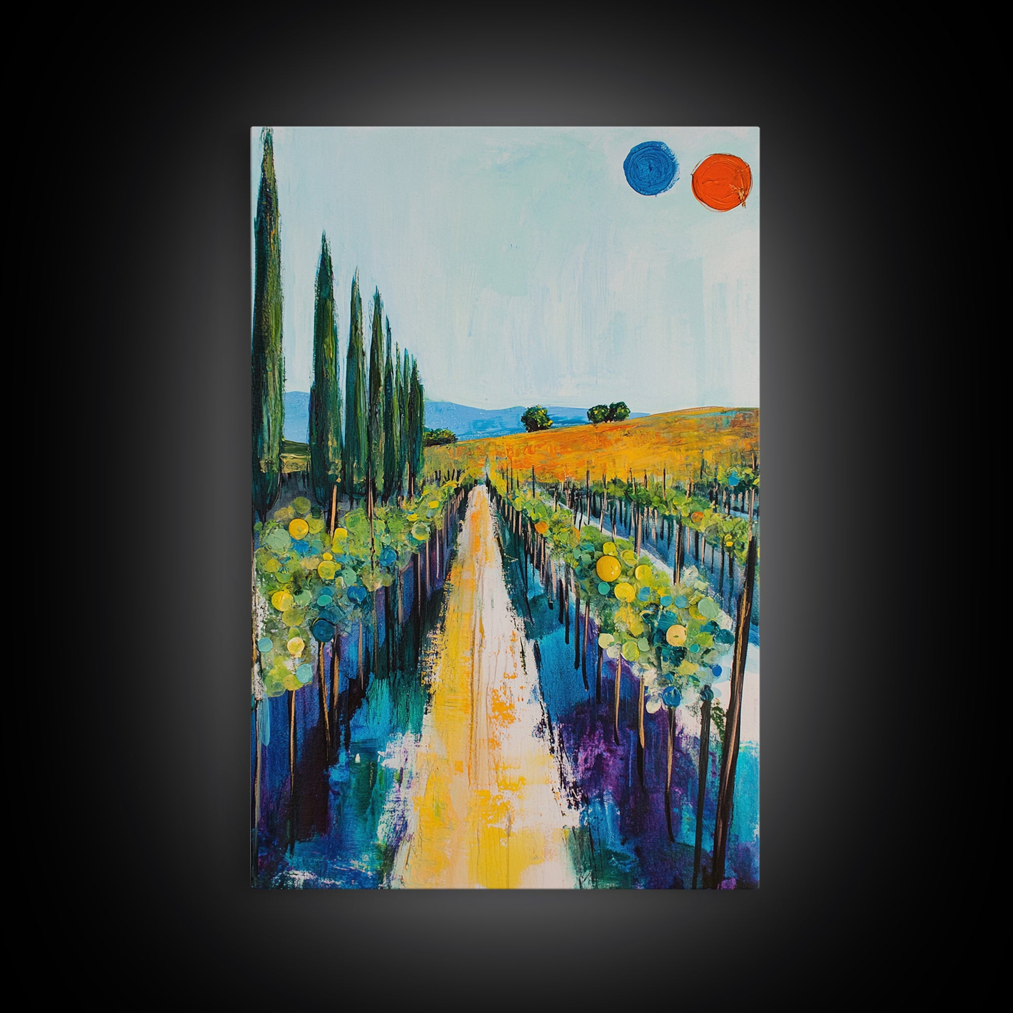 Vineyard Path, Tuscany painting, landscape painting, farmhouse art, rustic decor, above couch art, framed canvas print, wall art