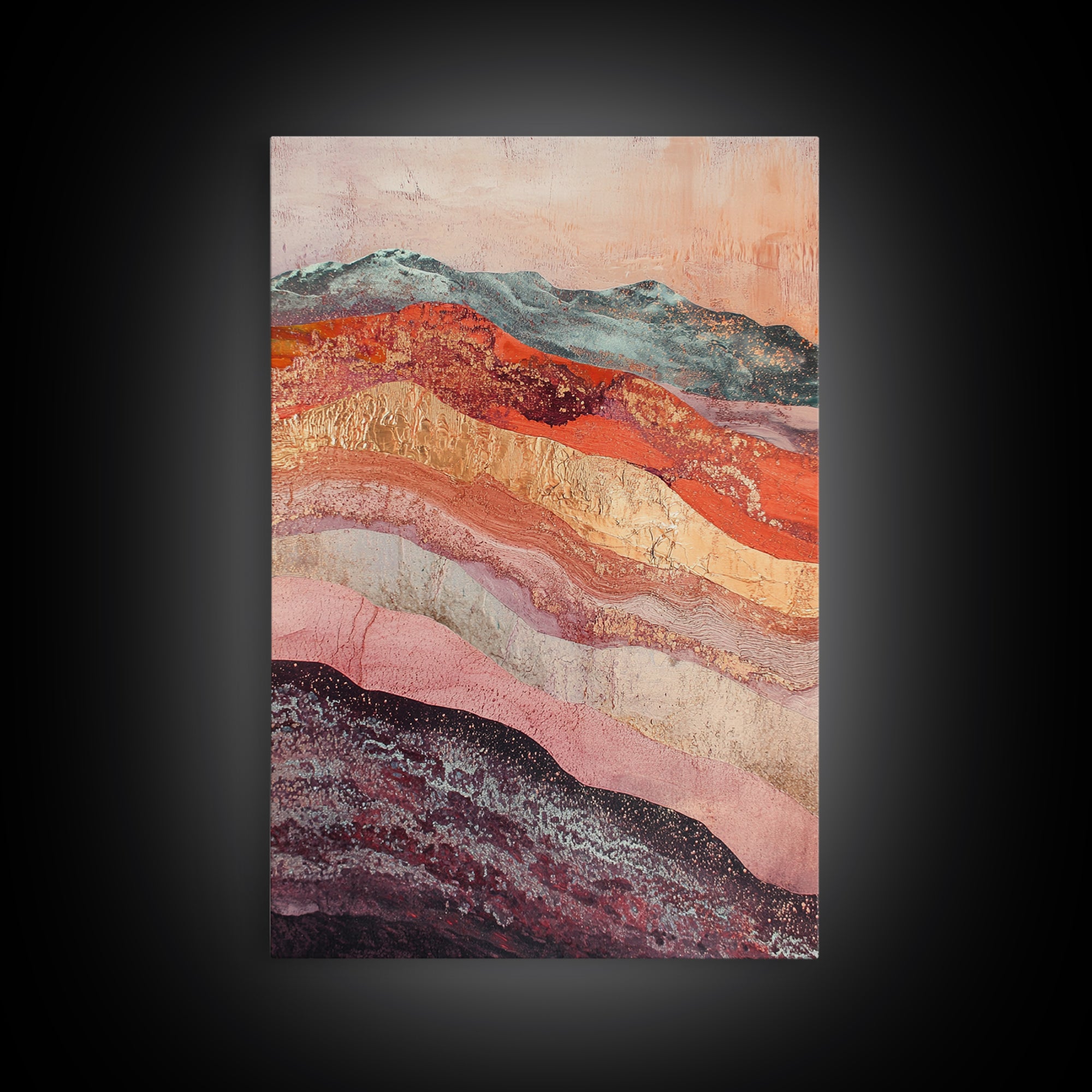 Abstract Landscape, mountain painting, geometric wall art, southwest wall art, moody art, gold abstract art, canvas print, wall art