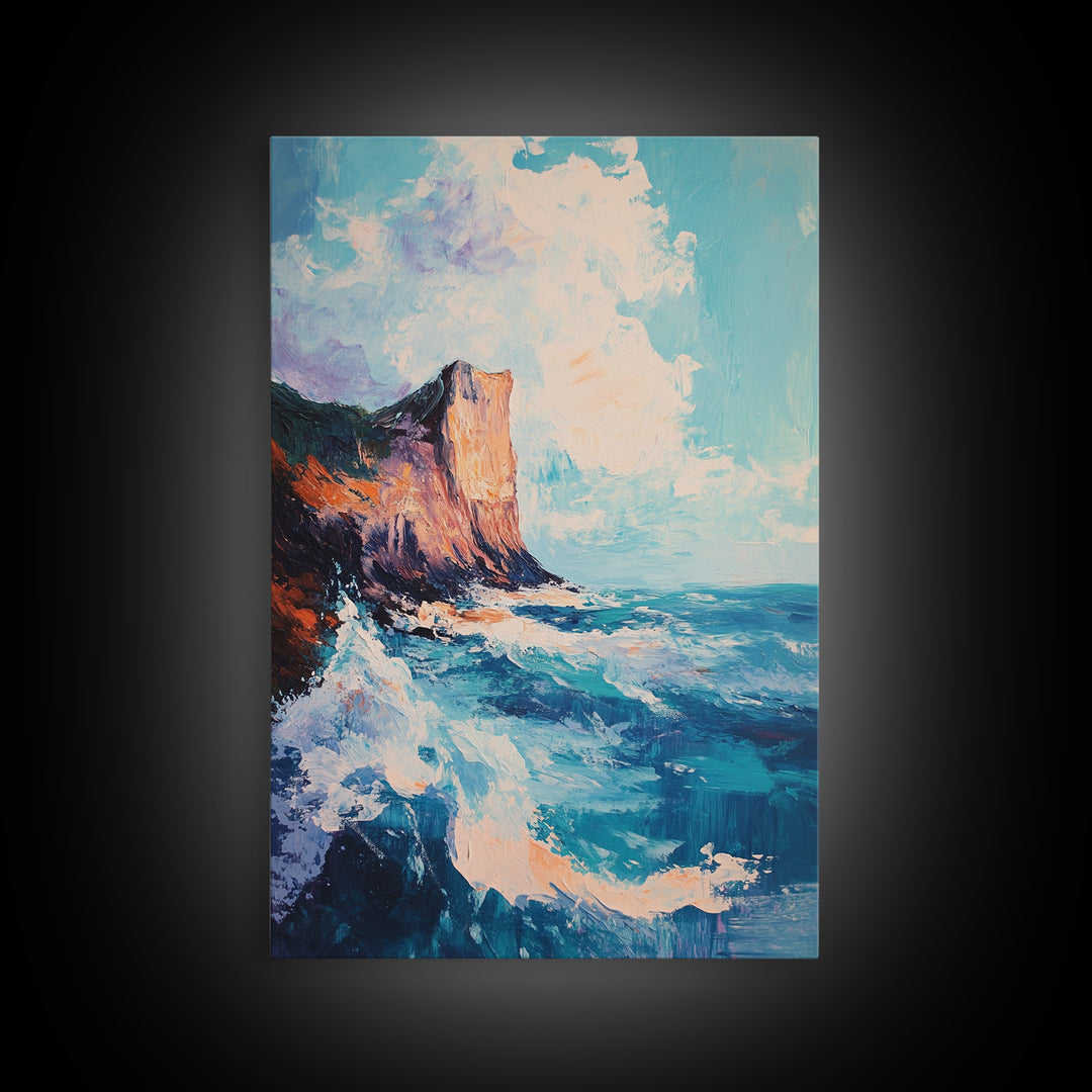 Coastal Cliffs, Seascape Painting, Ocean Waves, Canvas Print, Nautical Wall Art, Coastal Decor, Beach Art, Living Room Art
