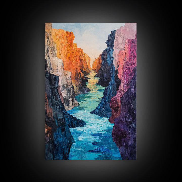 Canyon River, Southwest Wall Art, Canvas Print, Landscape Painting, Rustic Decor, Adventure Art, Moody Art, Tall Narrow Art