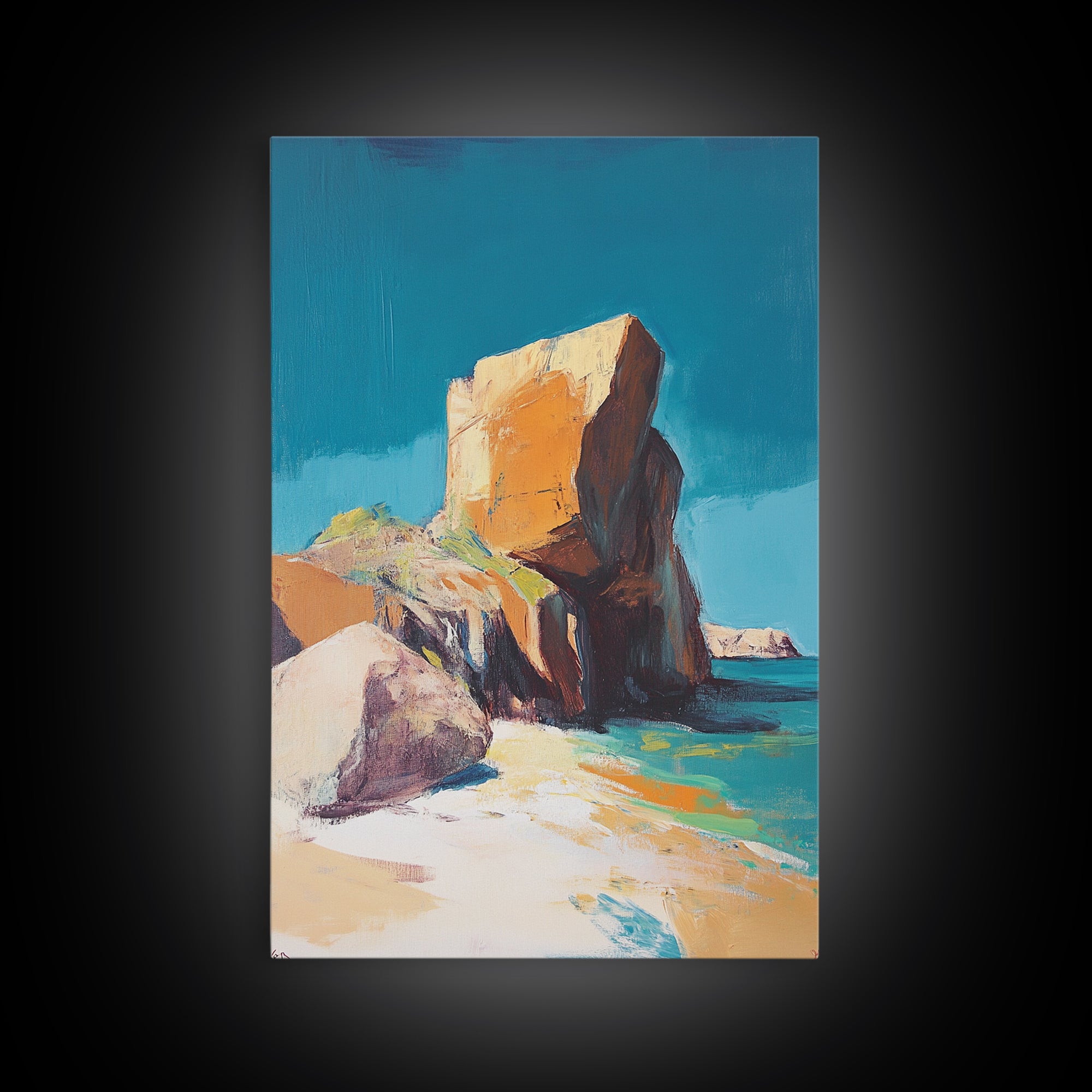 Coastal Rock, Seascape Painting, Canvas Print, Nautical Wall Art, Coastal Decor, Beach Art, Ocean Landscape, Gift Idea, Living Room Art