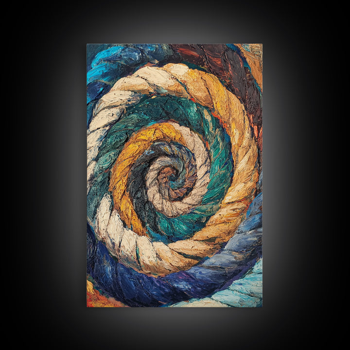 Nautical Spiral, Abstract Ocean Art, Canvas Print, Coastal Wall Art, Moody Art, Geometric Painting, Living Room Art, Gift Idea