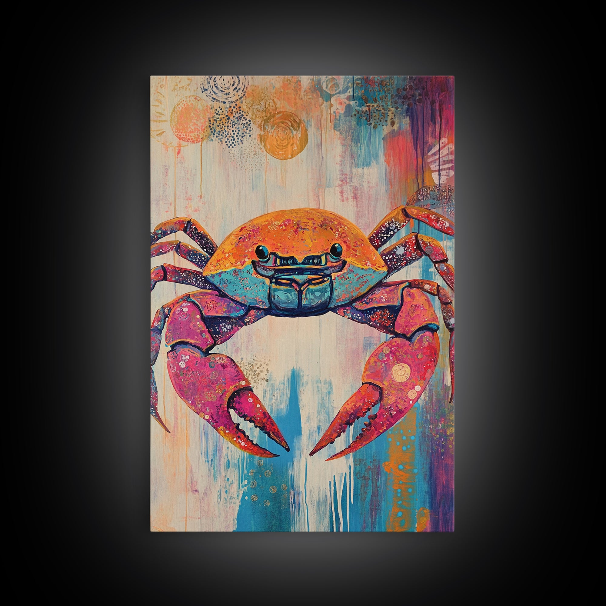 Vibrant Crab Art, Coastal Cowgirl Wall Decor, Nautical Painting, Ocean Wall Art, Beach House Decor, Canvas Print, Kitchen Wall Art
