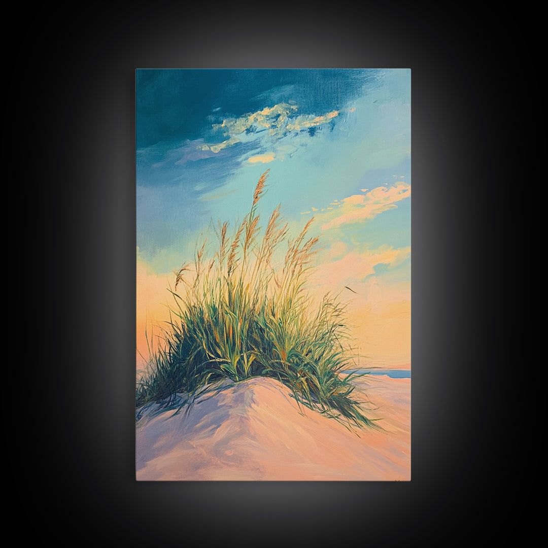 Beach Dune Painting, Coastal Landscape Art, Nautical Wall Art, Nature Wall Decor, Wabi Sabi Art, Framed Canvas Print, Bedroom Wall Art