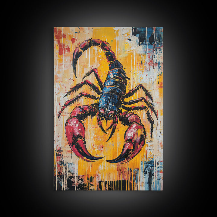 Bold Scorpion Framed Canvas Print Fierce Animal Wall Art, Yellow and Red Painting, Statement Office Decor, Wildlife Art Lovers Gift