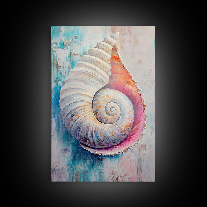 Nautical Shell Framed Canvas Print Coastal Boho Wall Art, Ocean Beach House Decor, Pastel Seashell Painting, Relaxing Seaside Artwork