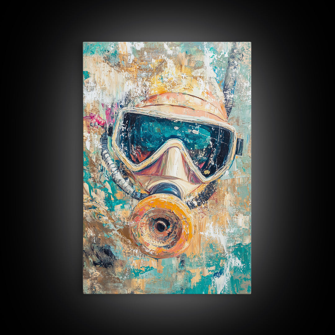 Diver Mask Artwork Canvas Print Scuba Diving Art, Nautical Wall Decor, Ocean Explorer Painting, Coastal Adventure Wall Art