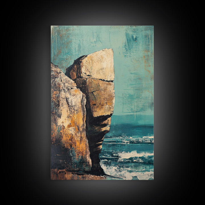 Cliffside Ocean View Canvas Print, Coastal Wall Art, Beach Landscape Painting, Seascape Art, Nautical Home Decor, Large Wall Art