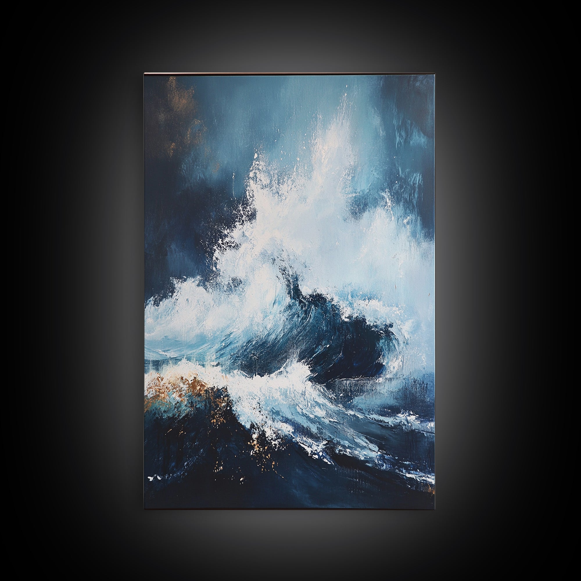 Ocean Wave Power Framed Canvas Print, Coastal Wall Art, Abstract Seascape Painting, Nautical Decor, Beach House Art, Modern Ocean Art
