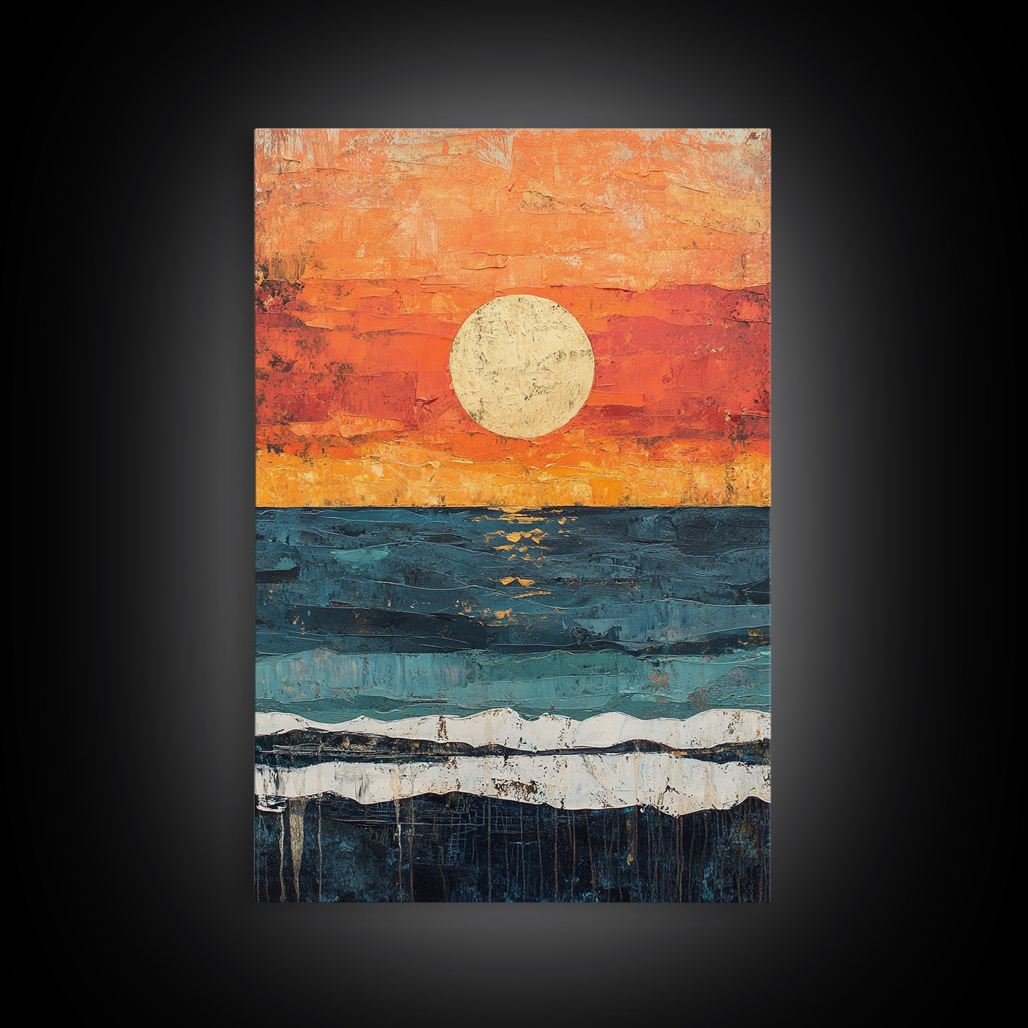 Vibrant Sunset Seascape Canvas Print, Beach House Art, Coastal Sunset Painting, Ocean View Wall Art, Nautical Home Decor, Serene Landscape