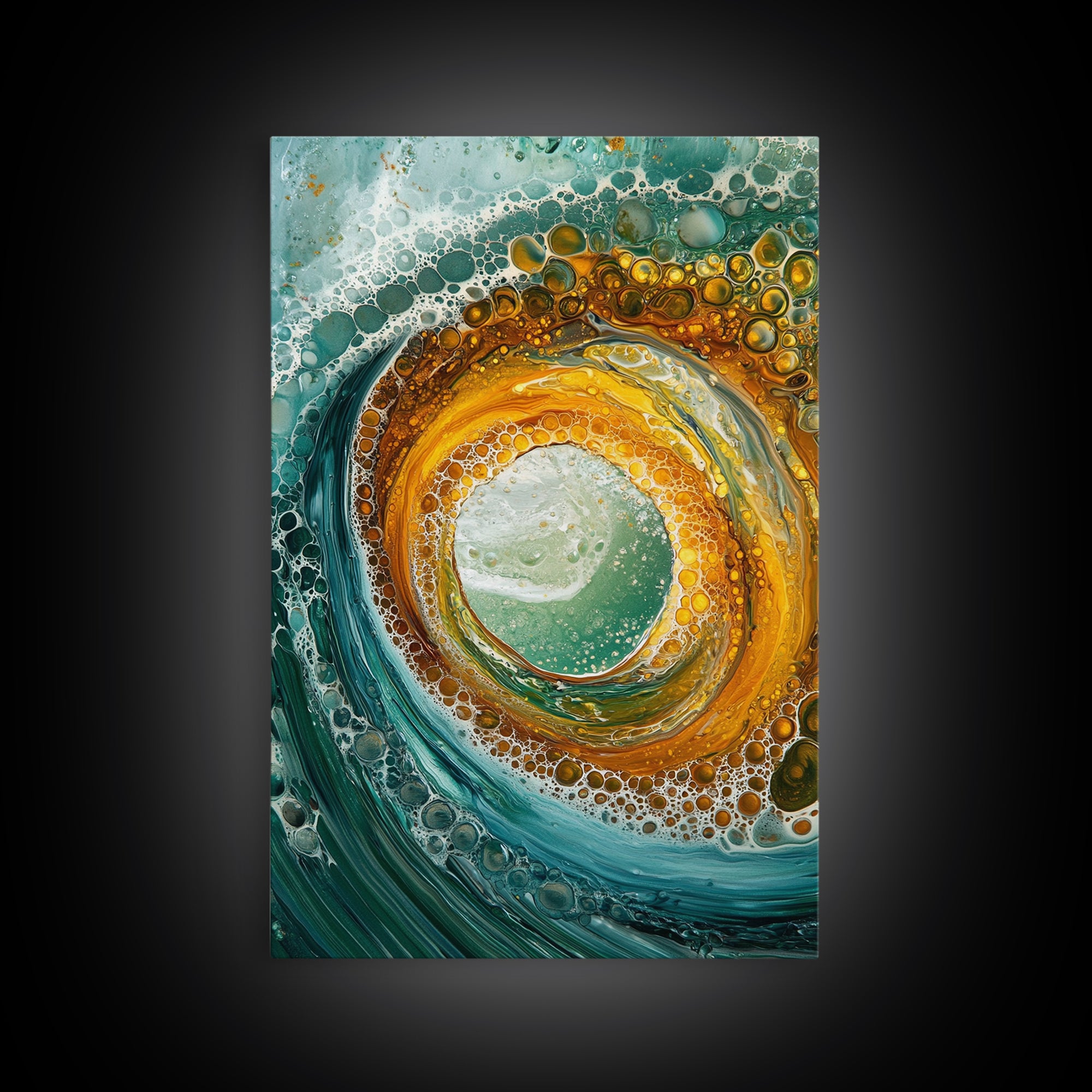 Ocean Wave Swirl Canvas Print | Abstract Beach Wall Art | Turquoise Gold Painting | Coastal Home Decor | Surfer Wall Art