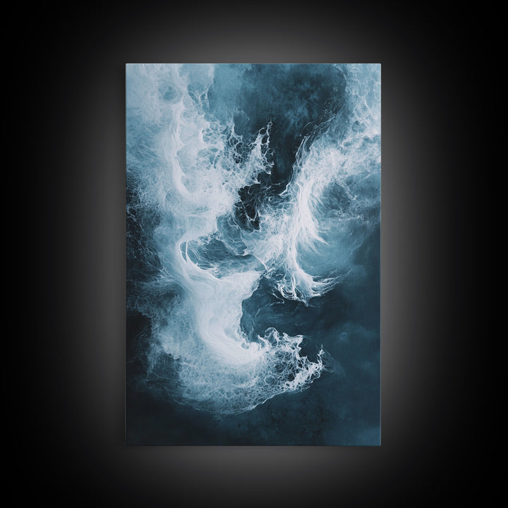Abstract Ocean Mist Canvas Print | Modern Blue Wall Art | Fluid Painting | Minimalist Coastal Decor | Large Statement Artwork