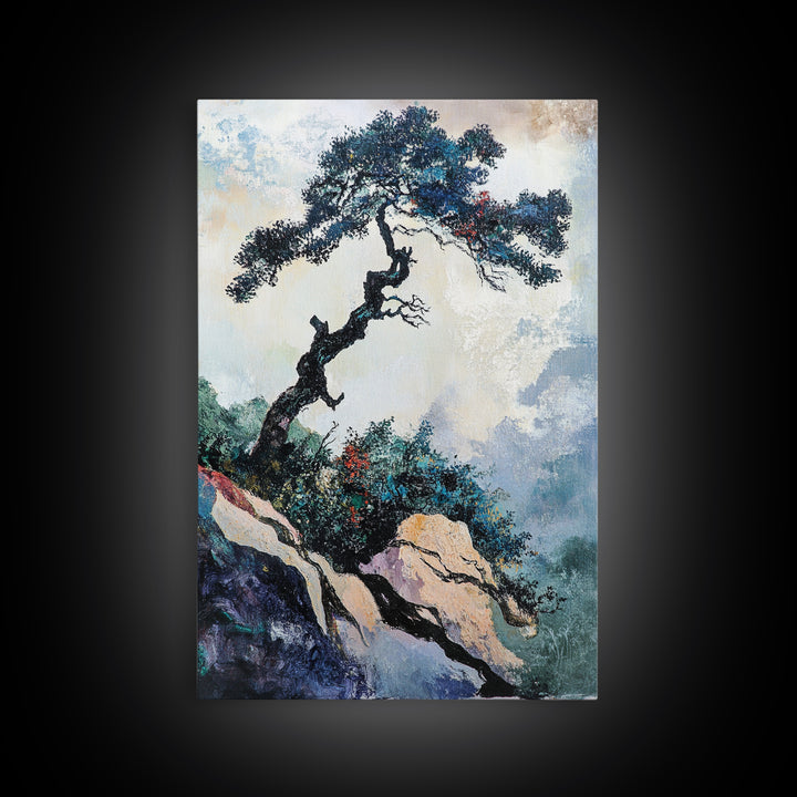 Bonsai Tree Canvas Print Japanese Zen Wall Art Serene Landscape Painting Minimalist Nature Decor Tranquil Home Aesthetic Meditative Artwork