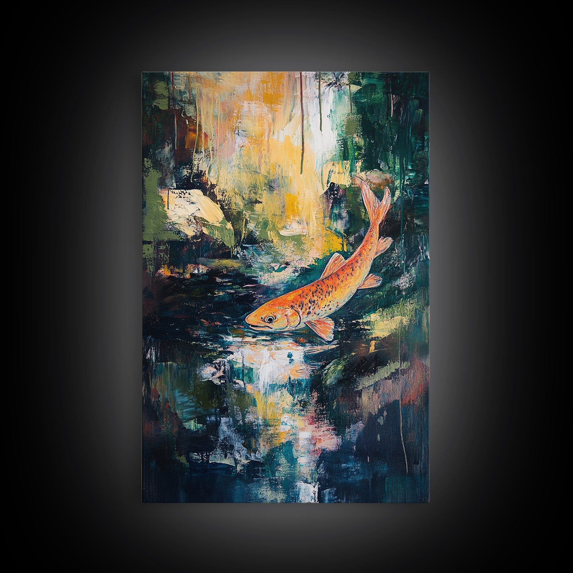 Abstract Koi Fish Painting Canvas Print Vibrant Water Art Modern Home Decor Zen Wall Art Office Nature Art Gift Meditation Artwork
