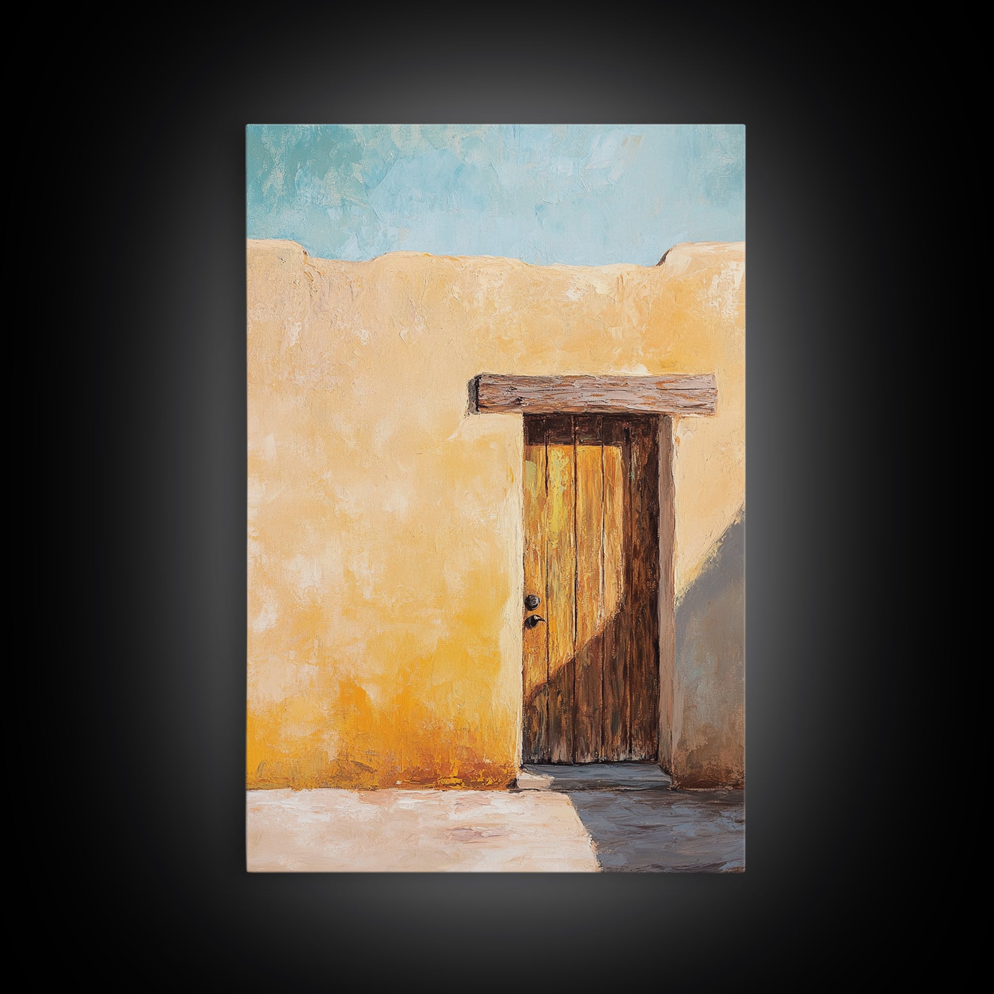 Rustic Adobe Door Framed Canvas Print Southwest Wall Art Desert Home Decor Bohemian Aesthetic Living Room Entryway Accent