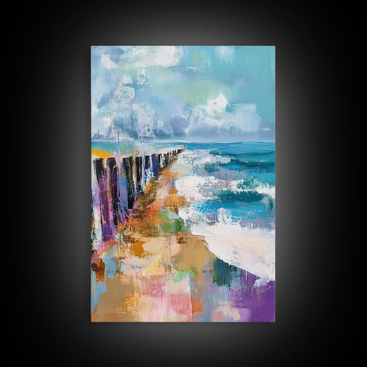 Ocean Pier, Coastal Landscape Art, Seascape Painting, Nautical Decor, Beach Wall Art, Living Room Art, Canvas Print, Gift Idea