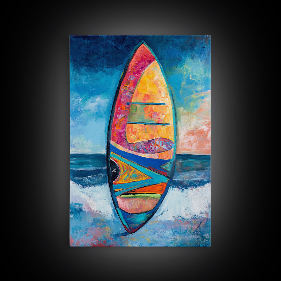 Colorful Surfboard Canvas Print Beach House Wall Art, Ocean Wave Painting, Coastal Decor, Tropical Art, Nautical Living Room Artwork
