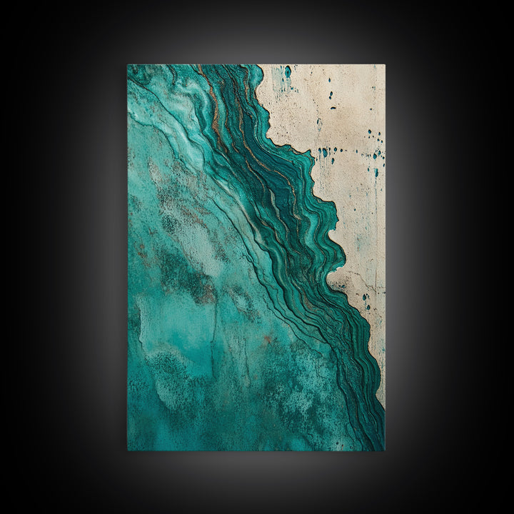 Abstract Turquoise Waves Canvas Print | Modern Wall Art | Fluid Acrylic Painting | Contemporary Home Decor | Office Art