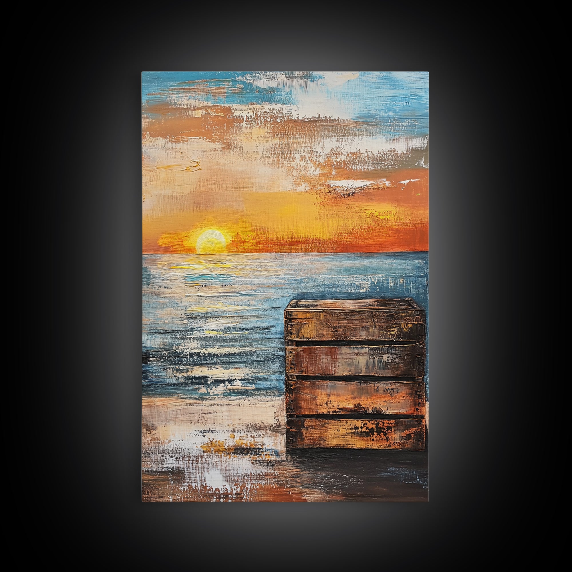 Sunset Over Ocean Canvas Print | Serene Seascape Painting | Coastal Home Decor | Beach House Wall Art | Nautical Artwork