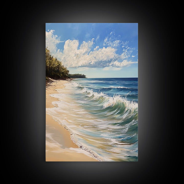 Beach Waves, Coastal Landscape Art, Nautical Wall Art, Above Bed Wall Art, Nautical Decor, Extra Wide Art, Framed Canvas Print