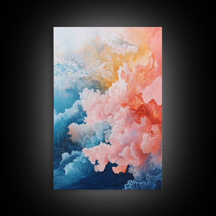 Coral Abstract, coastal landscape art, pink abstract art, botanical prints, nautical wall art, Framed Canvas Print, ocean-inspired decor