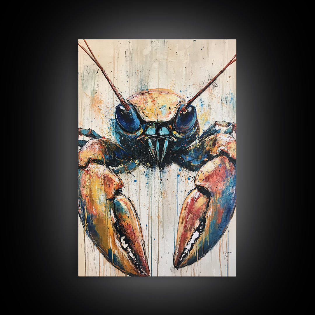 crayfish painting, rustic wall art, framed canvas print, coastal decor, nautical wall art, Maine oil painting, farmhouse art