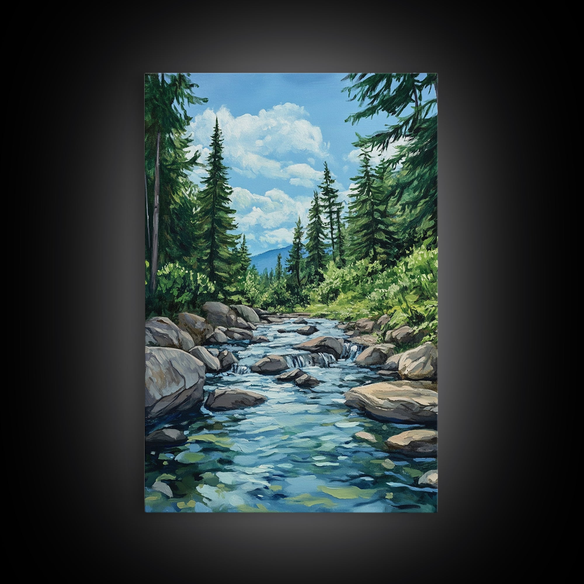 pine tree art, landscape painting, framed canvas print, mountain painting, rustic wall art, above couch art, farmhouse art