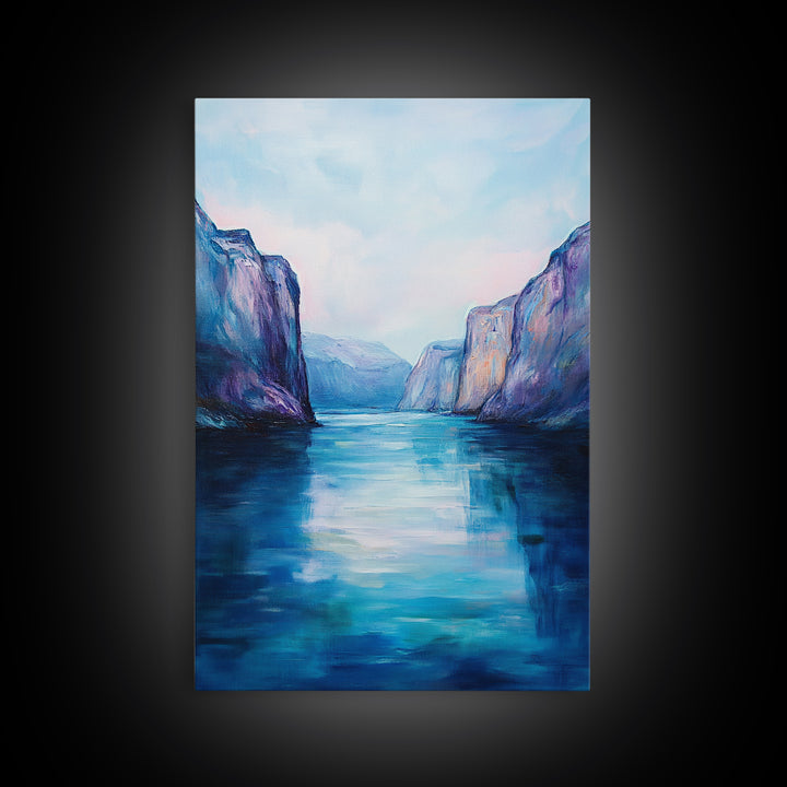 coastal landscape art, framed canvas print, nautical painting, seascape painting, blue and green wall art, ocean painting, gift idea