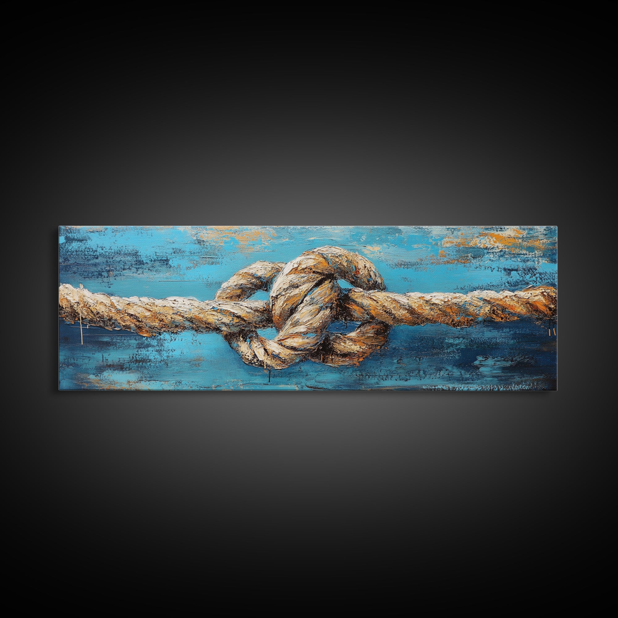 Nautical Rope Knot Framed Canvas Print Coastal Wall Art Rustic Beach House Decor Large Wall Art Nautical Art Living Room Decor