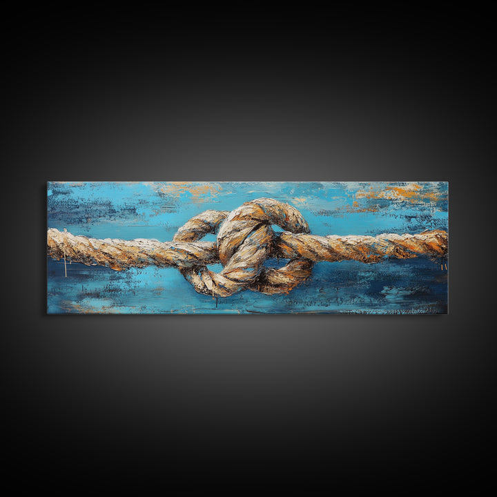 Nautical Rope Knot Framed Canvas Print Coastal Wall Art Rustic Beach House Decor Large Wall Art Nautical Art Living Room Decor